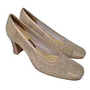 [H350] Nina Camino Women's Gold Sparkled Mesh Pumps Heels, Size 8.5M